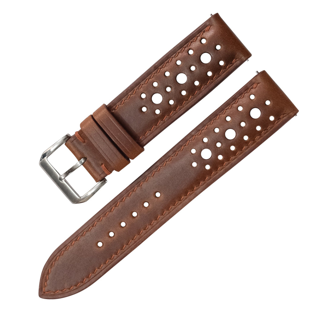 Padded Vintage Tobacco Brown Rally Waxed Leather Watch Strap