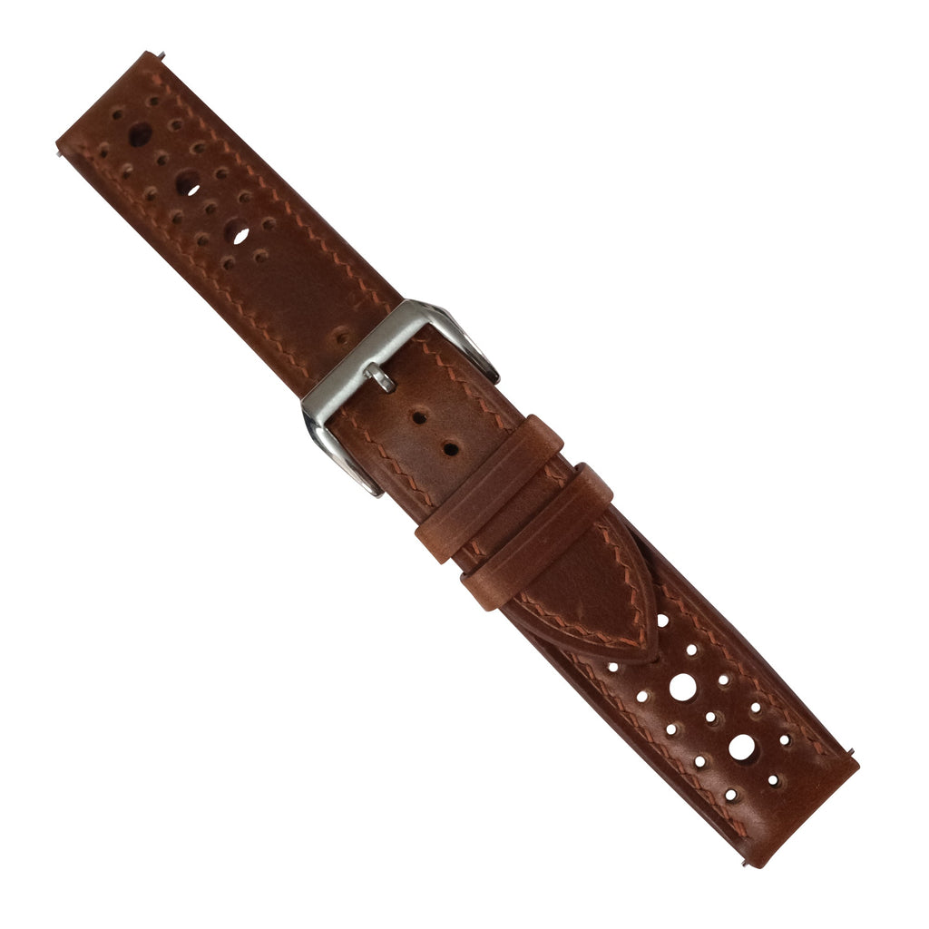 Padded Vintage Tobacco Brown Rally Waxed Leather Watch Strap