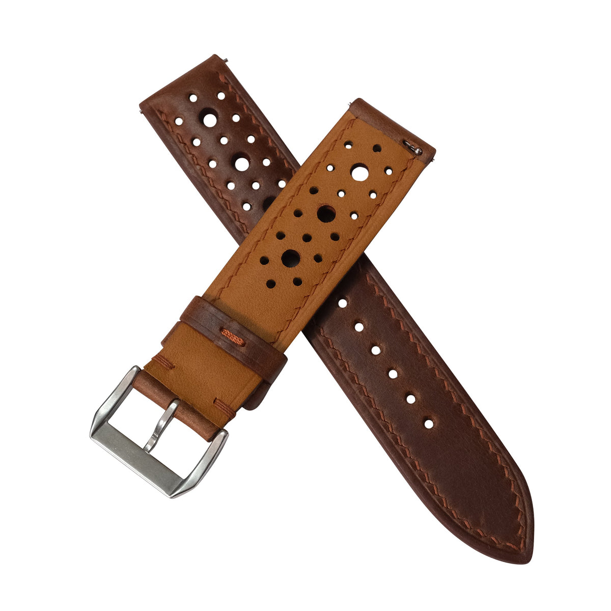 Padded Vintage Tobacco Brown Rally Waxed Leather Watch Strap
