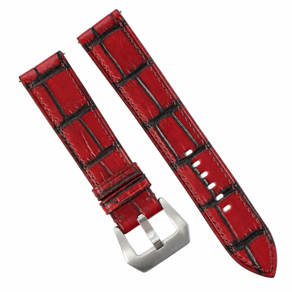 Patina Red and Black Alligator Leather Watch Strap