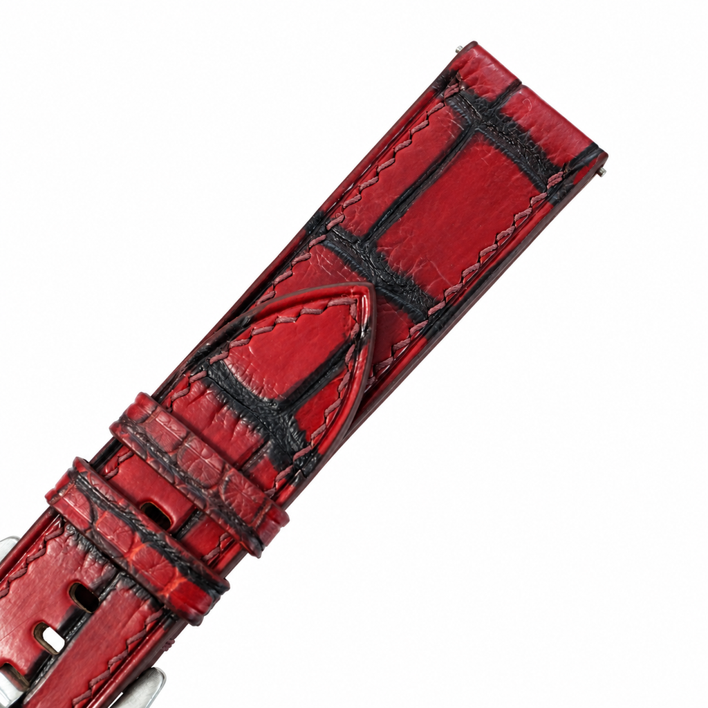 Patina Red and Black Alligator Leather Watch Strap