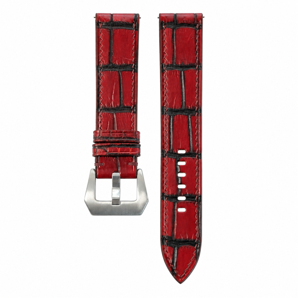 Patina Red and Black Alligator Leather Watch Strap