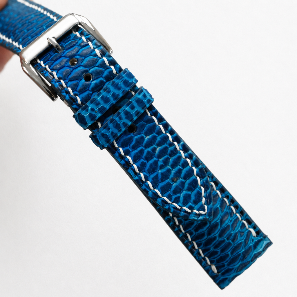Patina Blue Beaver Tail Leather Watch Strap