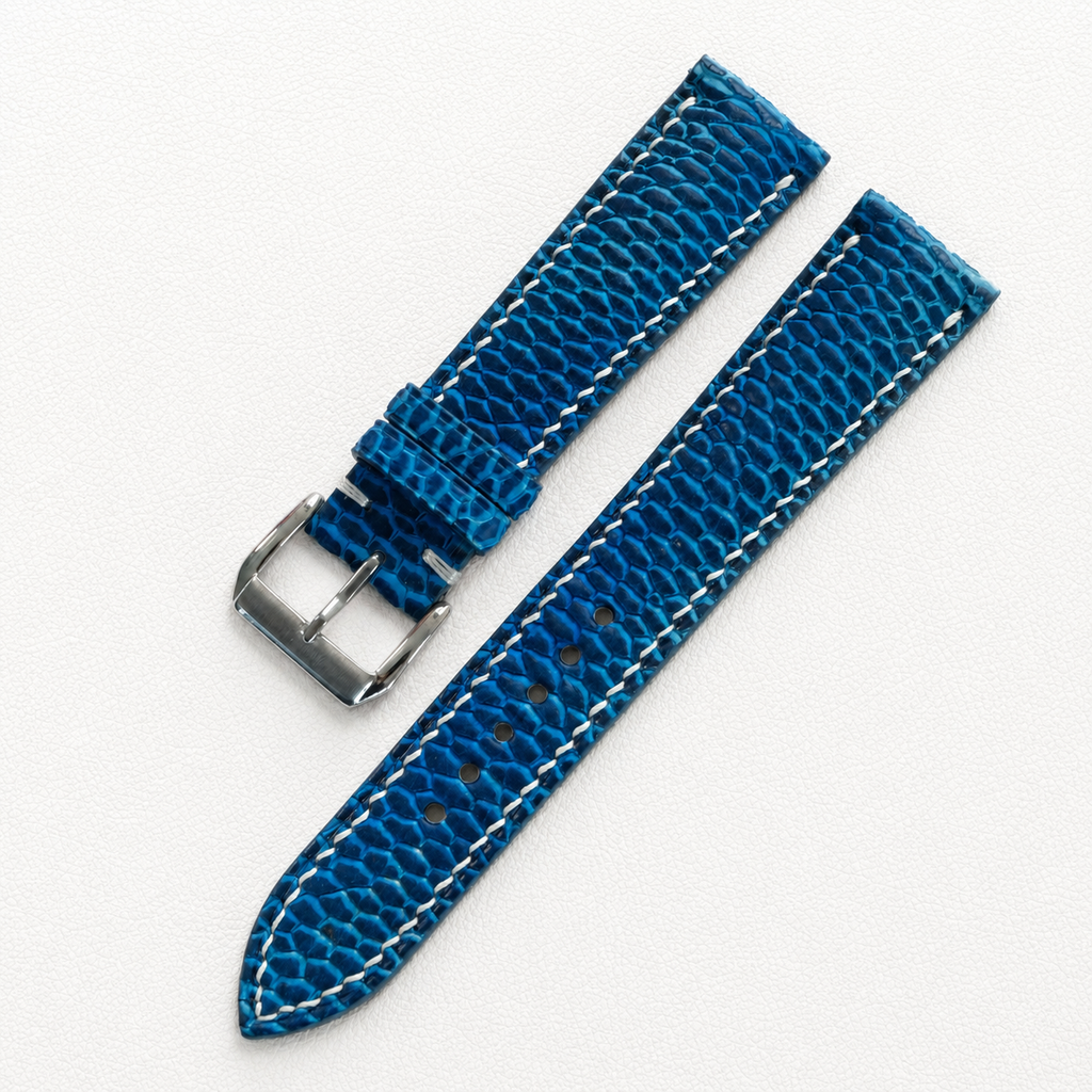 Patina Blue Beaver Tail Leather Watch Strap