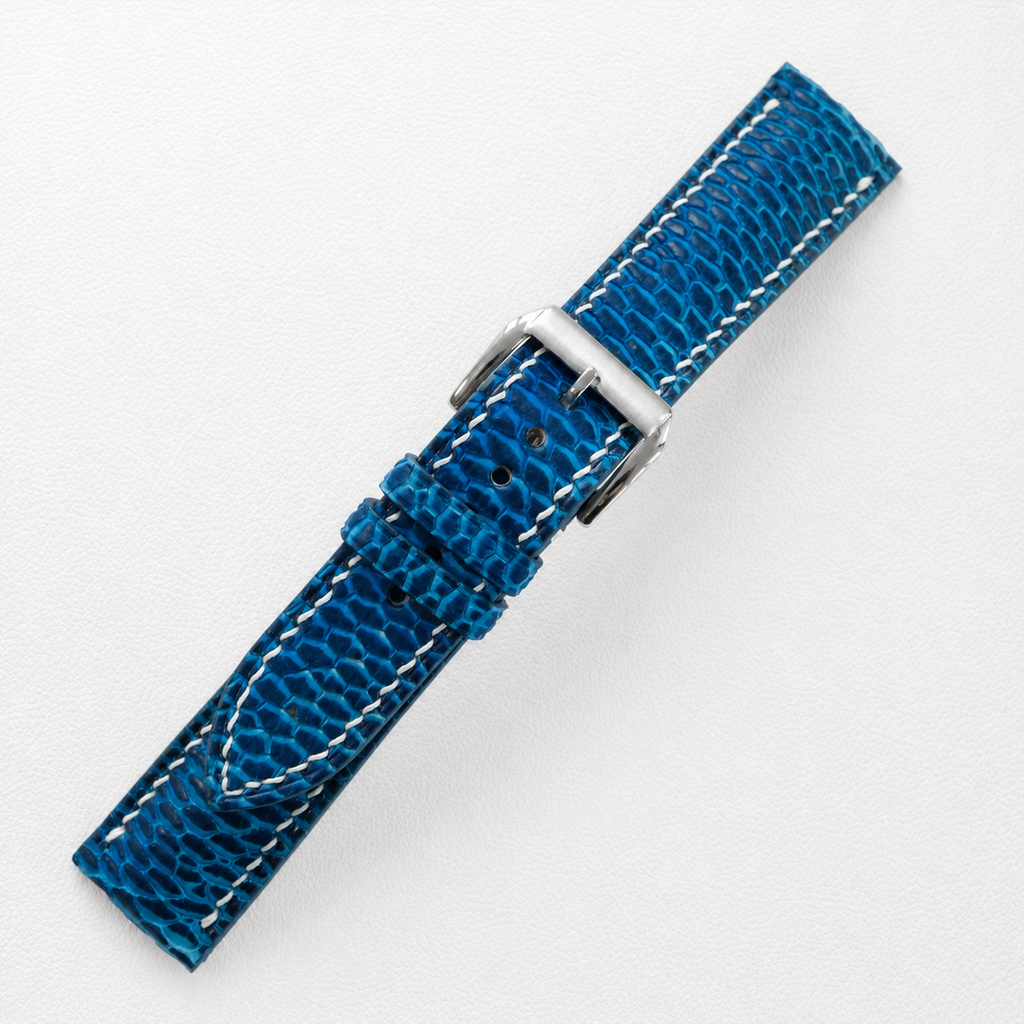 Patina Blue Beaver Tail Leather Watch Strap