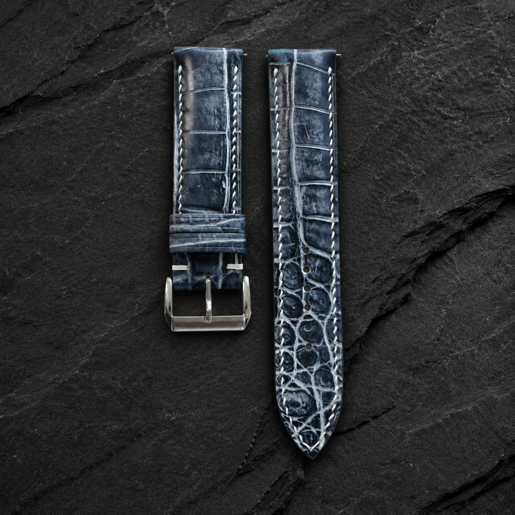 Patina Gray White Alligator Leather Watch Strap