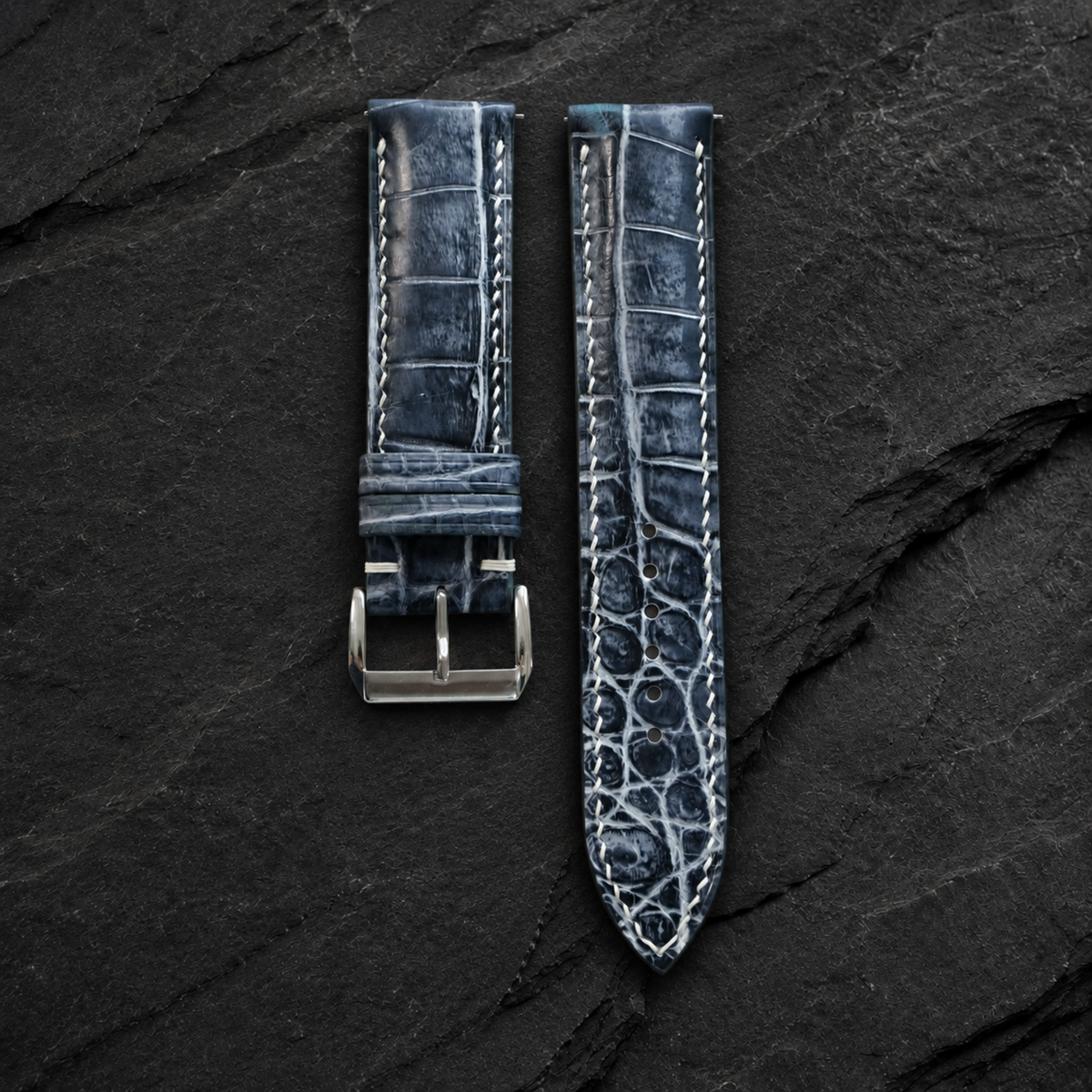 Patina Gray White Alligator Leather Watch Strap