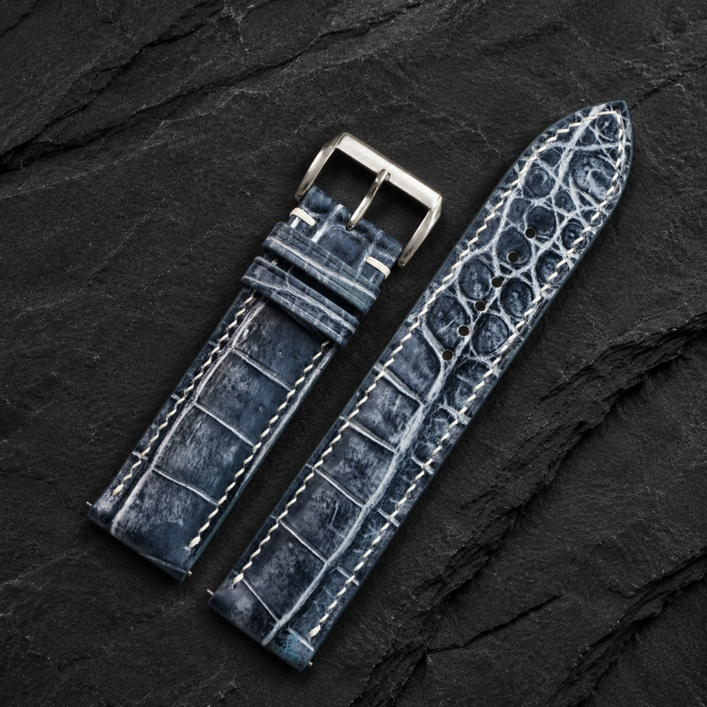 Patina Gray White Alligator Leather Watch Strap