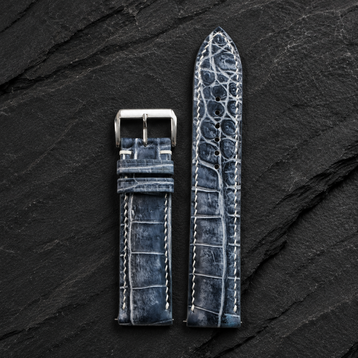 Patina Gray White Alligator Leather Watch Strap