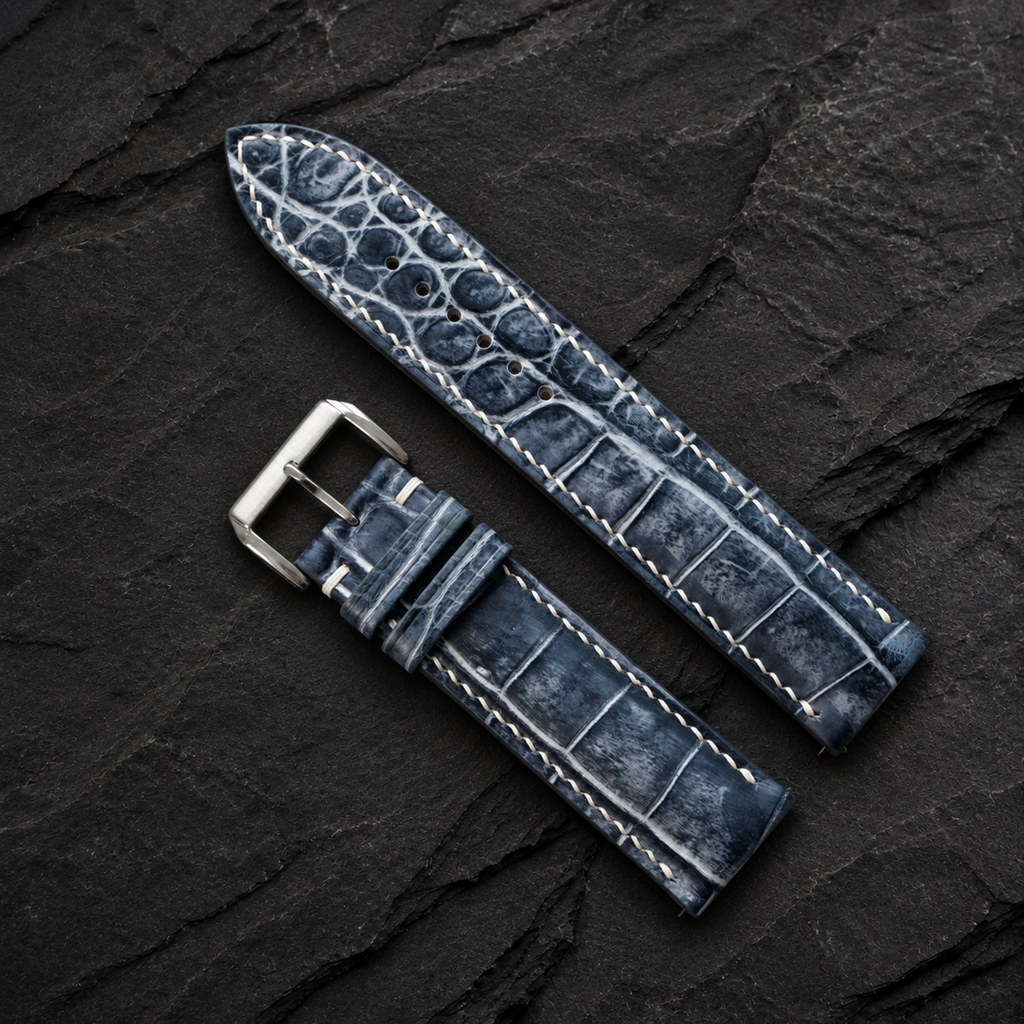 Patina Gray White Alligator Leather Watch Strap