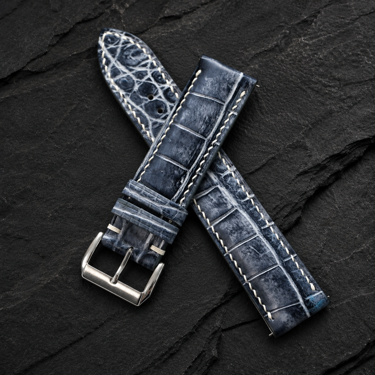 Patina Gray White Alligator Leather Watch Strap
