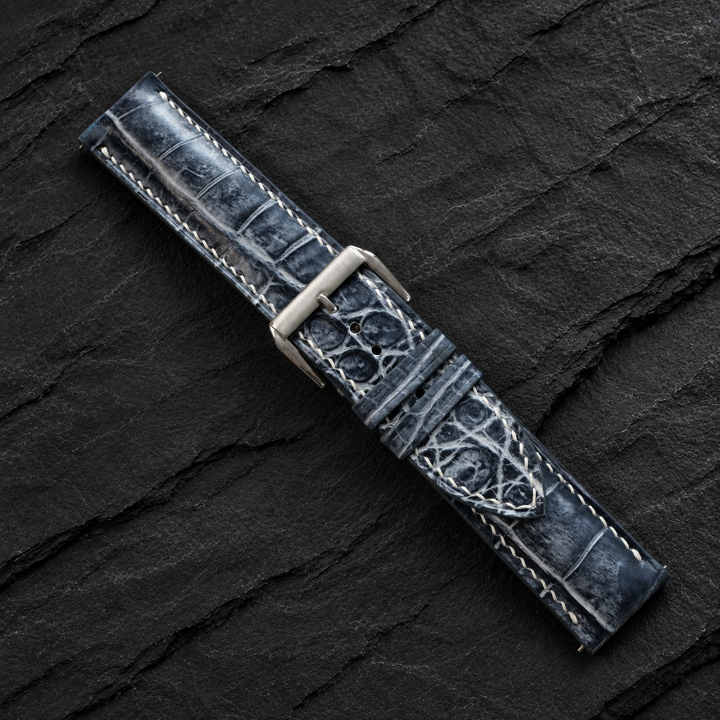 Patina Gray White Alligator Leather Watch Strap