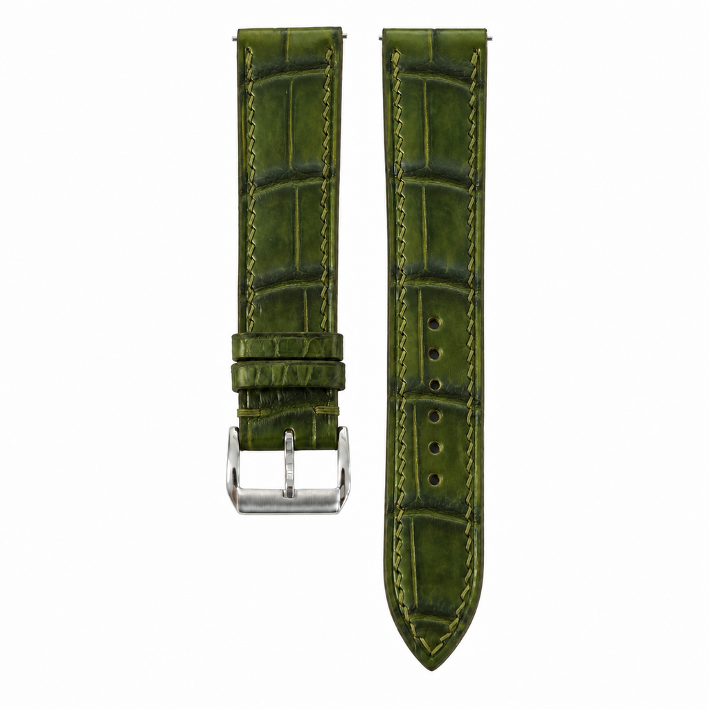 Patina Olive Green Alligator Leather Watch Strap