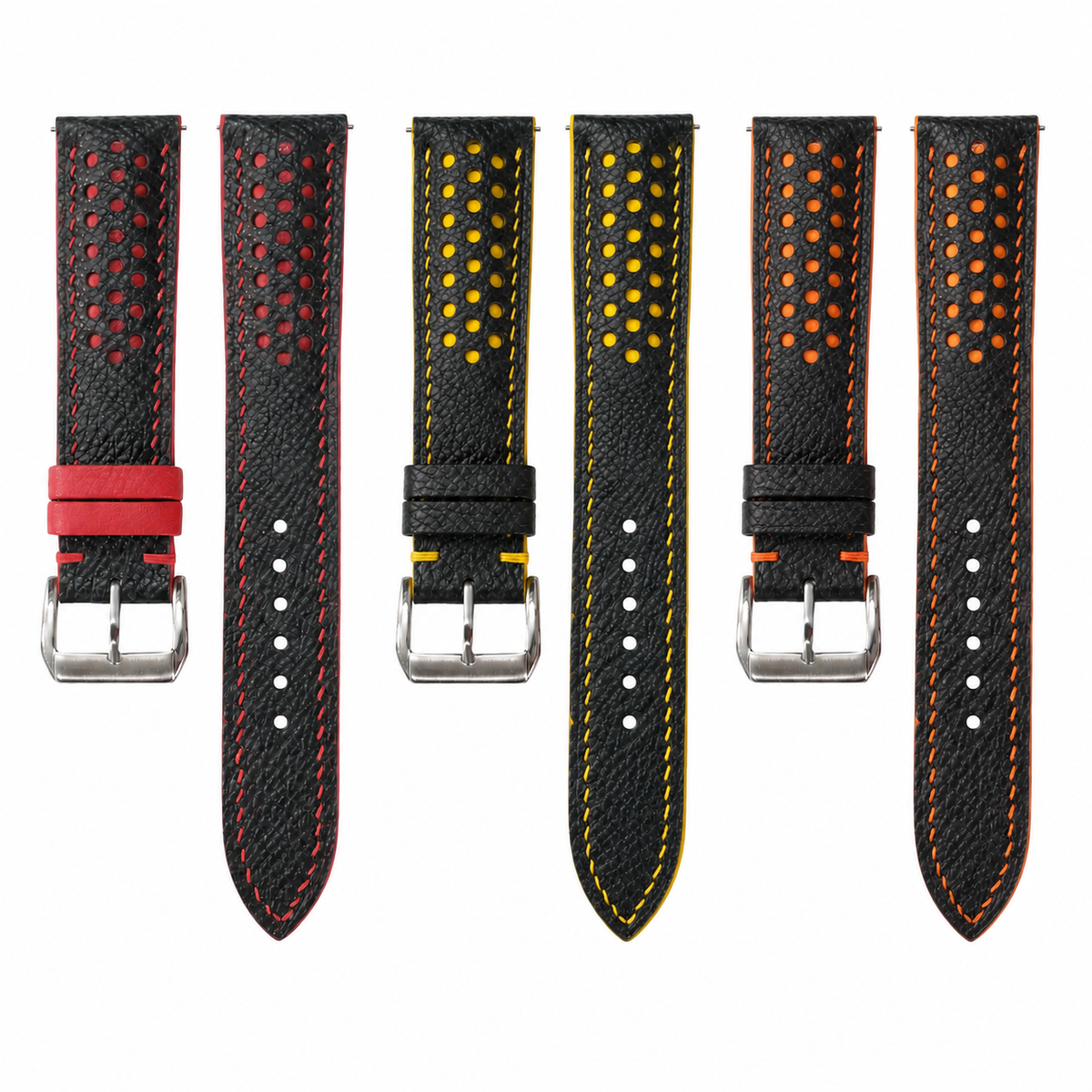 Custom Racing Holes Rally Leather Watch Strap - Contrast Color Underlay