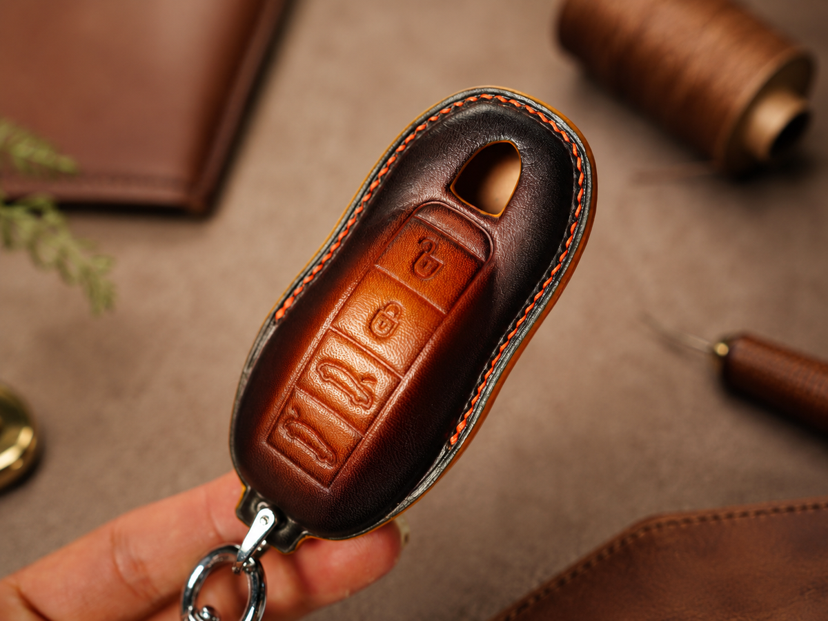 Custom Leather Key Fob Cover Compatible with Porsche 911
