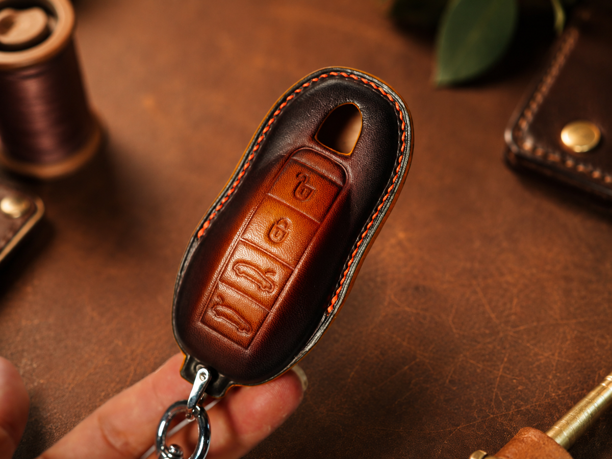 Custom Leather Key Fob Cover Compatible with Porsche 911