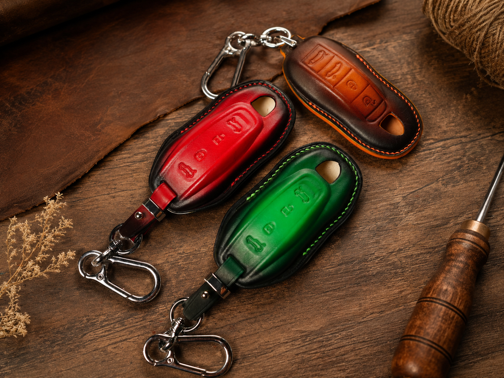 Custom Leather Key Fob Cover Compatible with Porsche 911