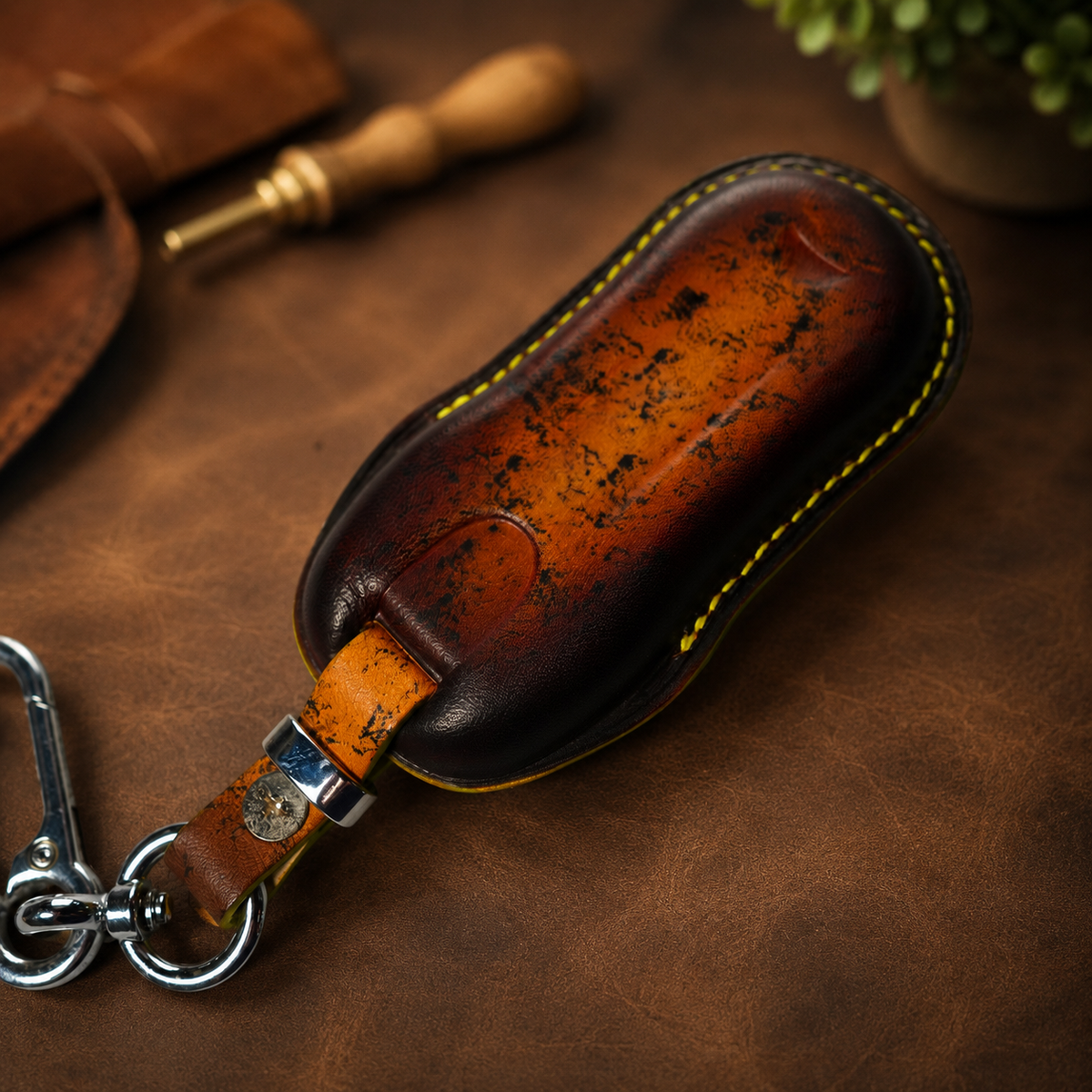 Custom Leather Key Fob Cover Compatible with Porsche Cayenne, Panamera and Macan