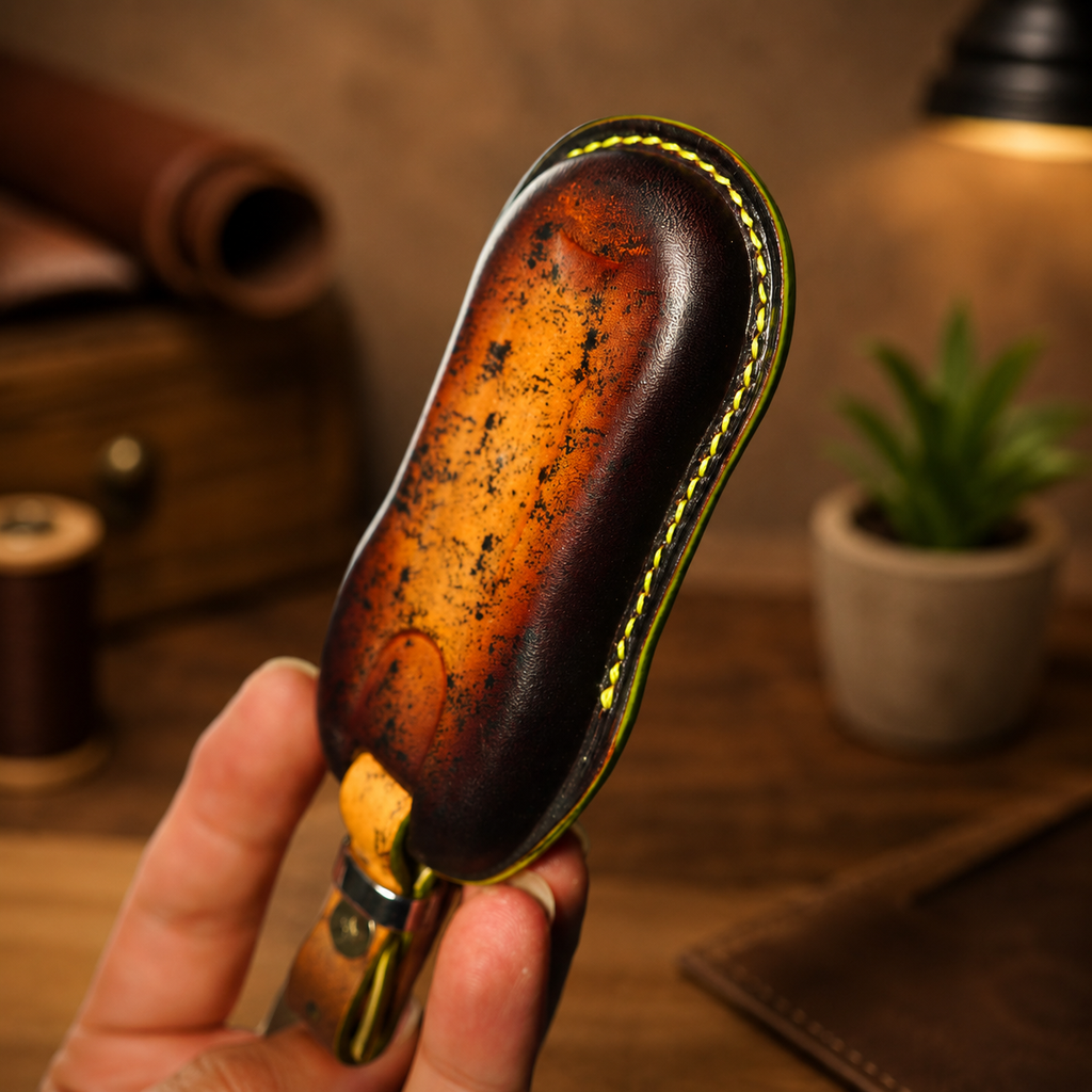 Custom Leather Key Fob Cover Compatible with Porsche Cayenne, Panamera and Macan