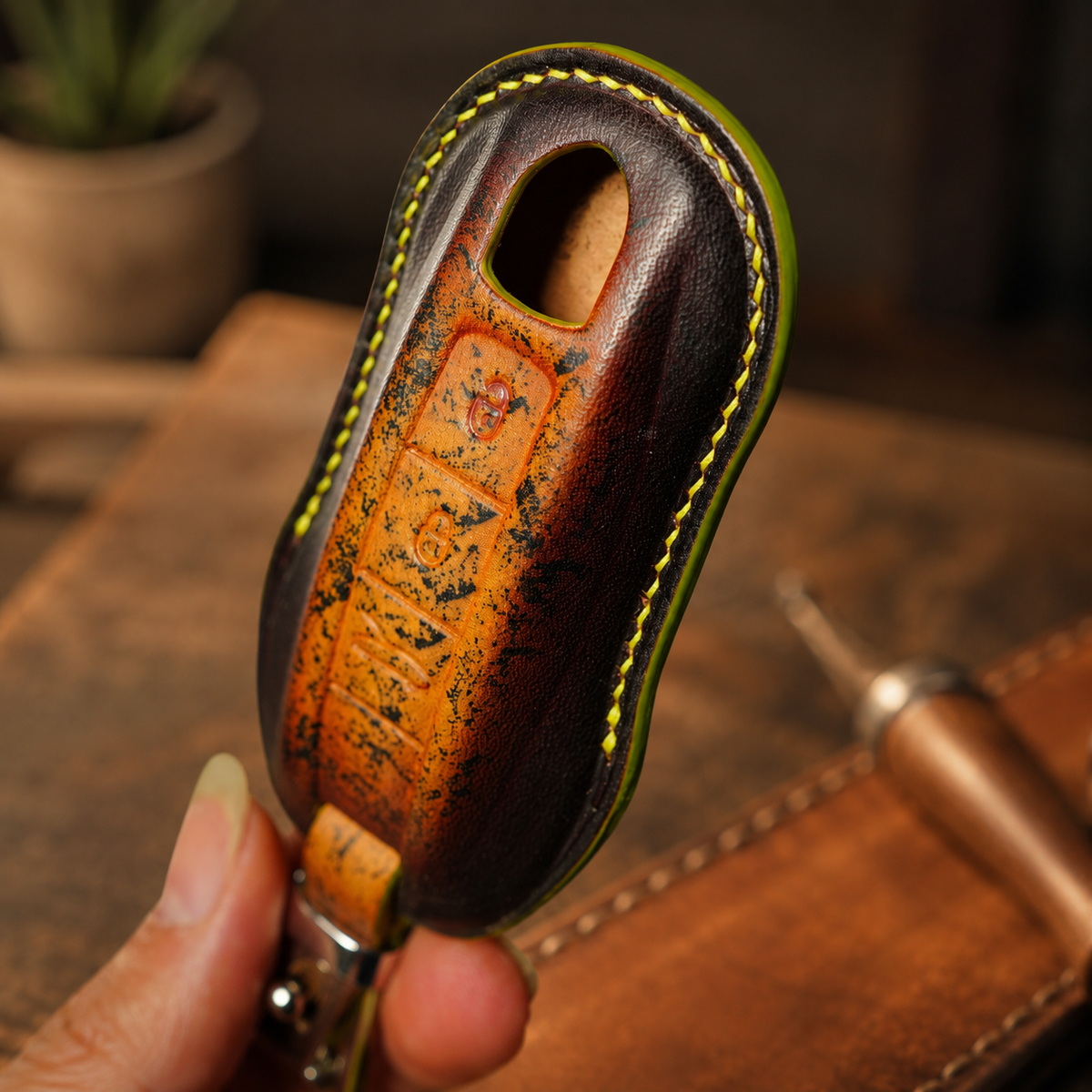 Custom Leather Key Fob Cover Compatible with Porsche Cayenne, Panamera and Macan