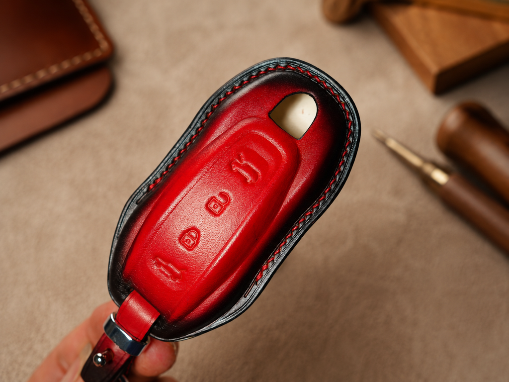 Custom Leather Key Fob Cover Compatible with Porsche Macan EV