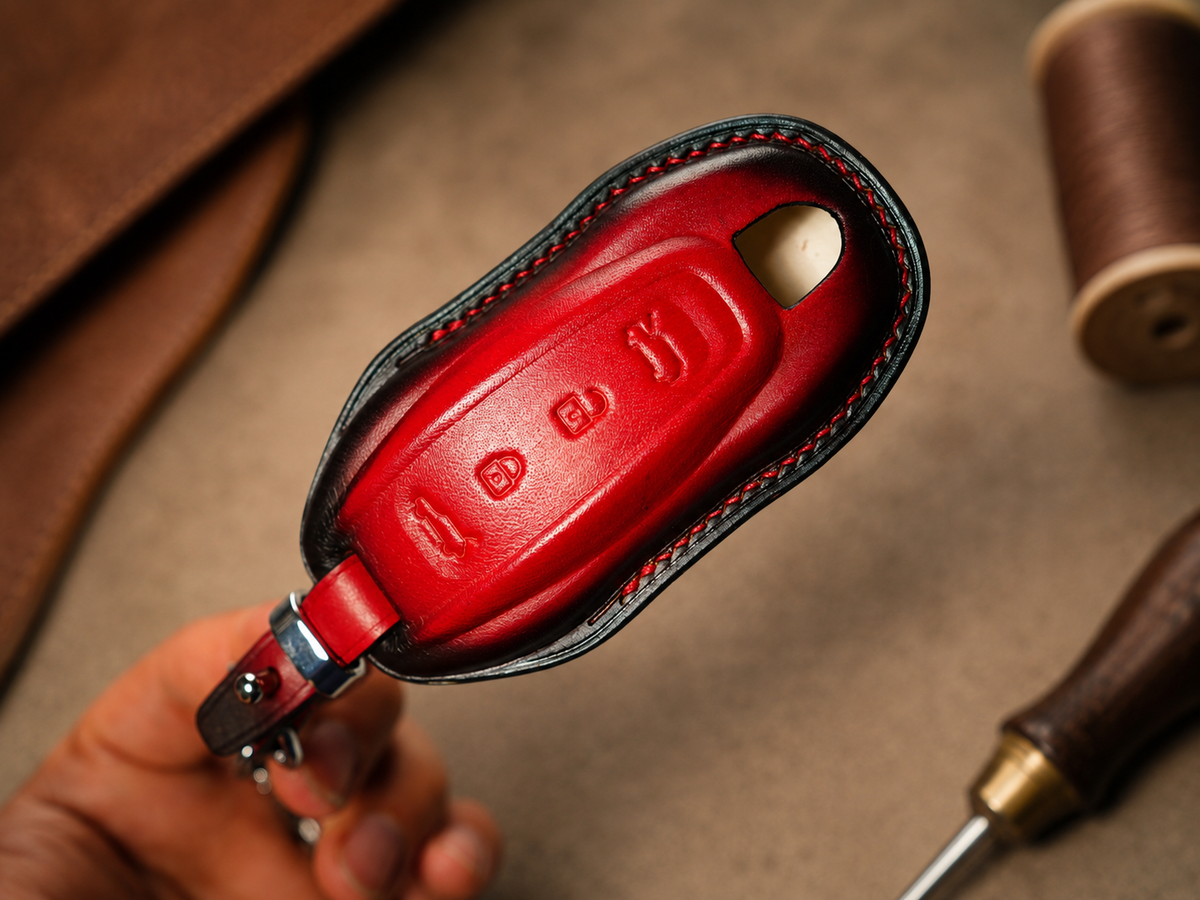 Custom Leather Key Fob Cover Compatible with Porsche Macan EV