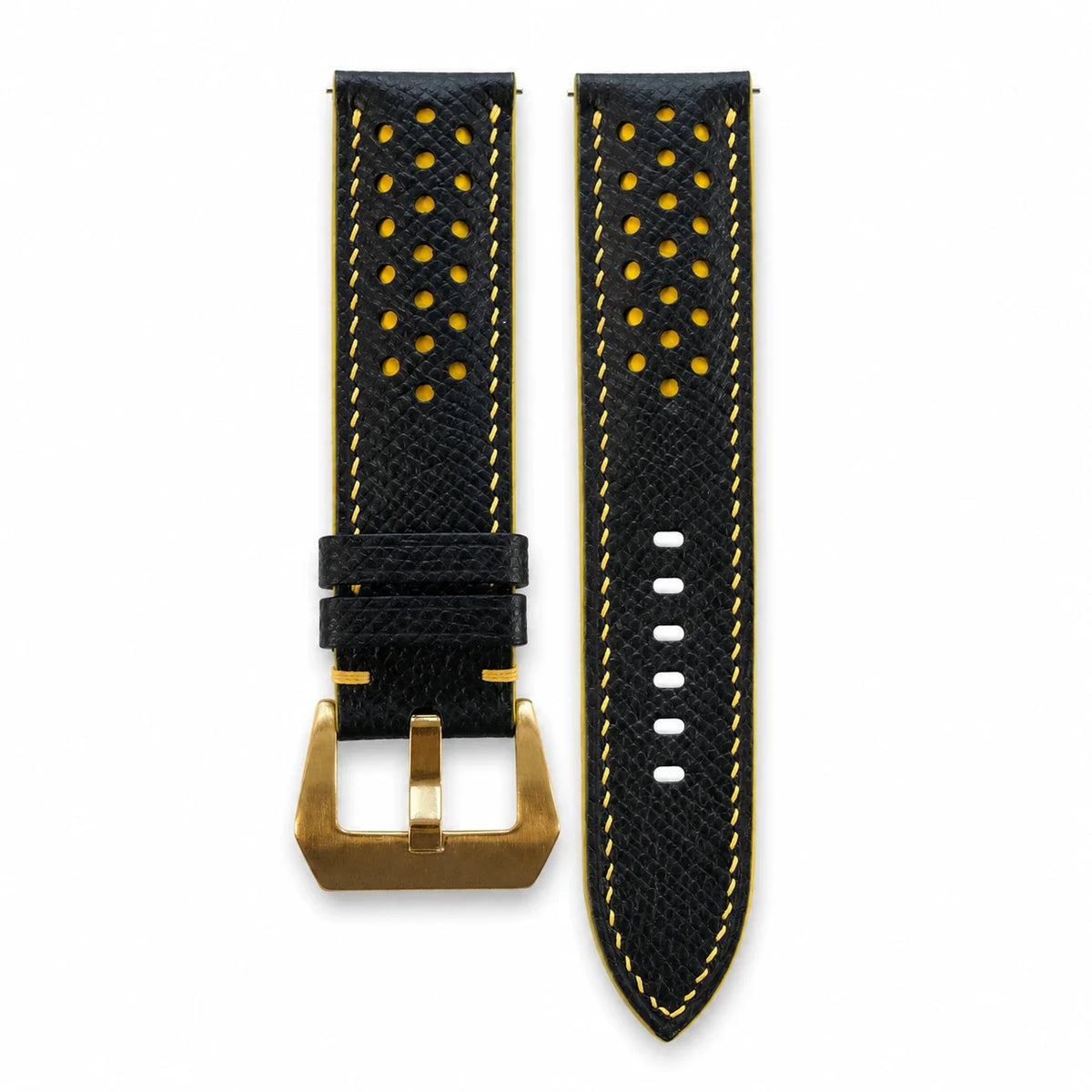 Racing Small Holes Black and Yellow Epsom Leather Watch Strap