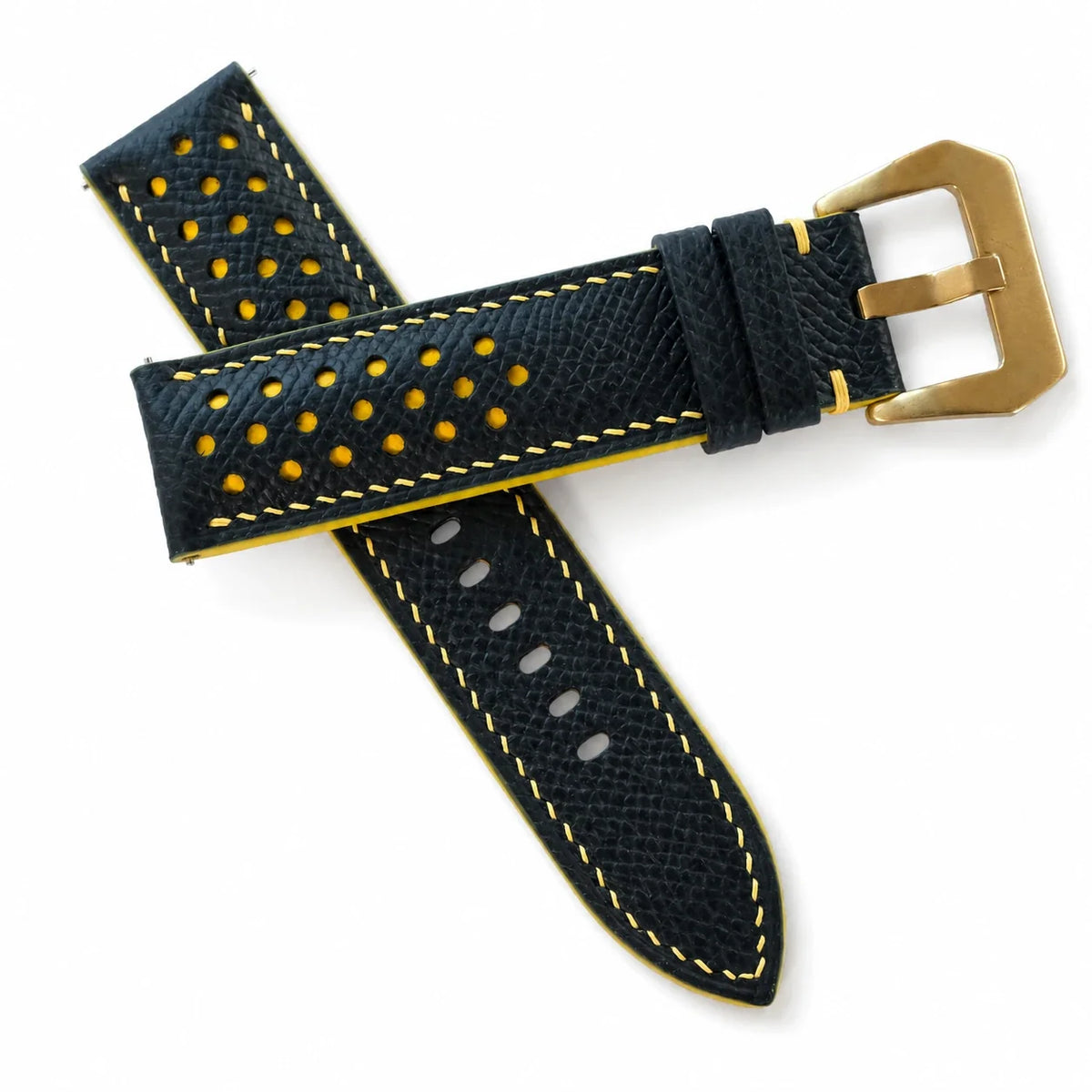 Racing Small Holes Black and Yellow Epsom Leather Watch Strap