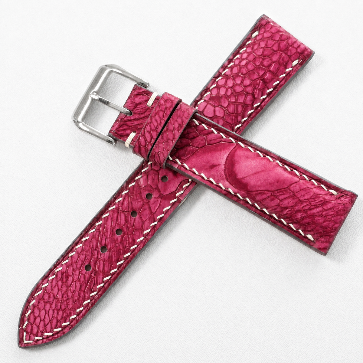 Raspberry Red Ostrich Leg Leather Watch Strap