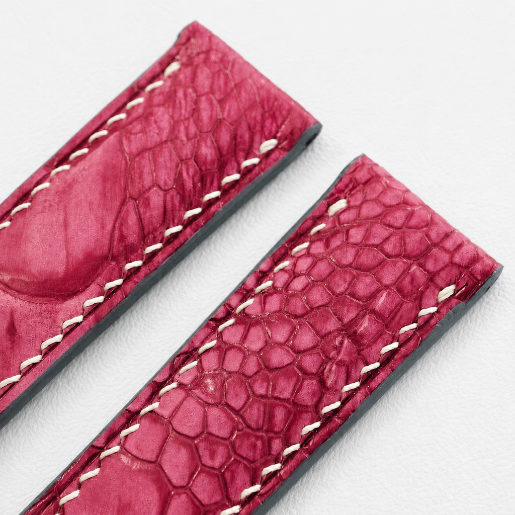 Raspberry Red Ostrich Leg Leather Watch Strap