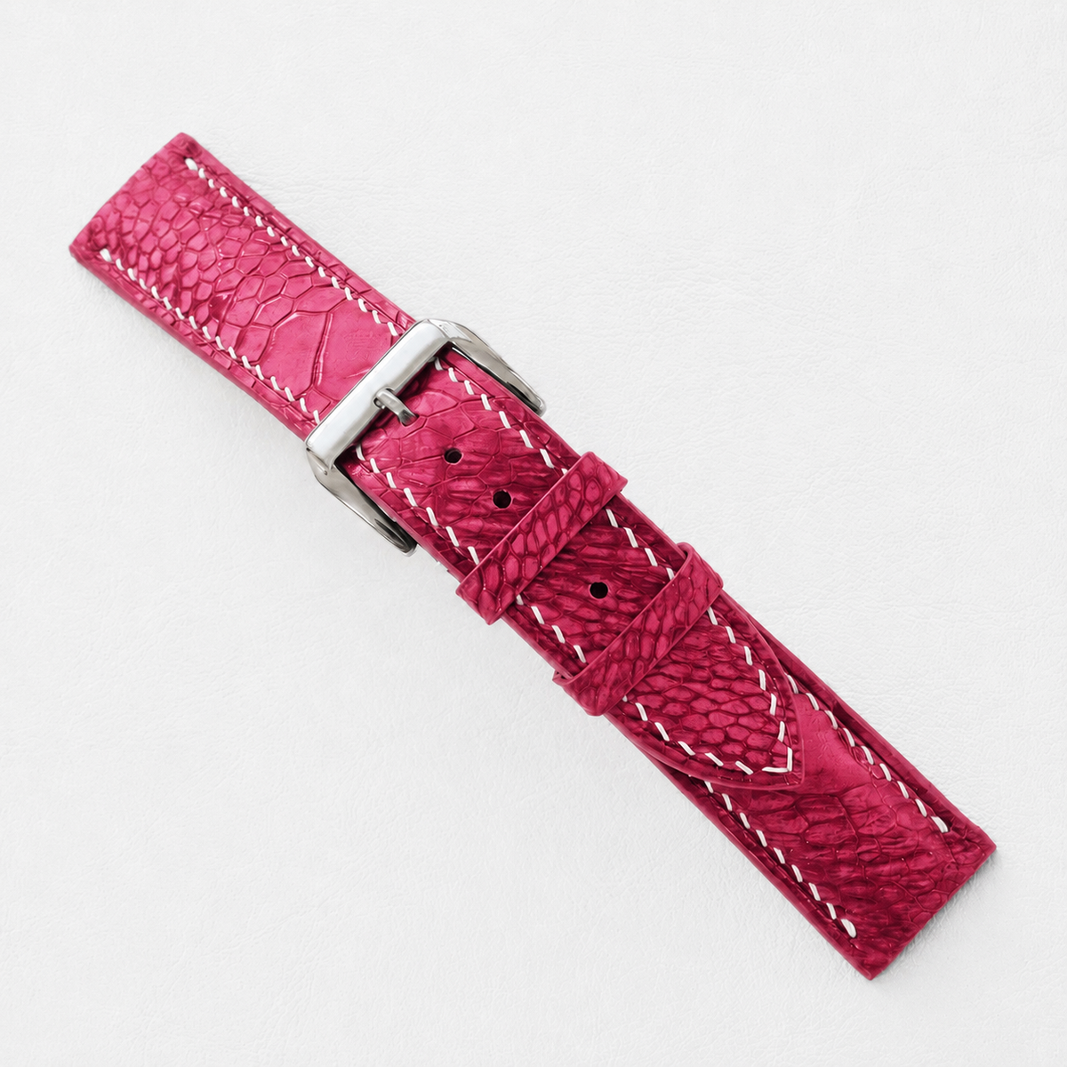Raspberry Red Ostrich Leg Leather Watch Strap