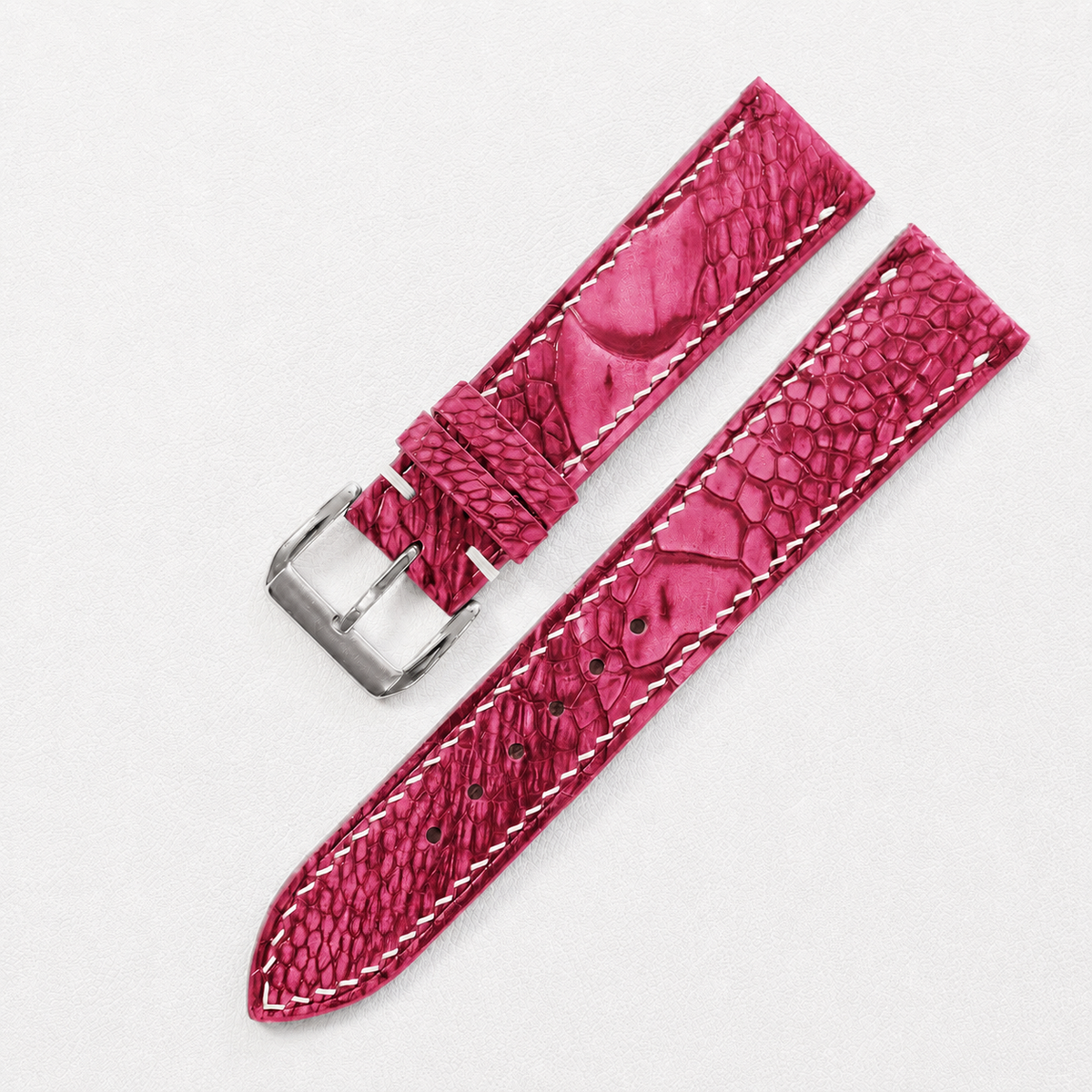 Raspberry Red Ostrich Leg Leather Watch Strap