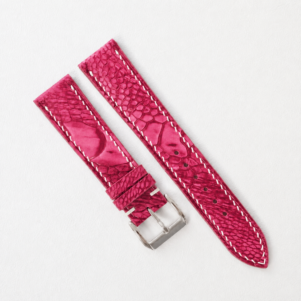 Raspberry Red Ostrich Leg Leather Watch Strap