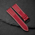 Red and Cream Racing Small Holes Rally Epsom Leather Watch Strap