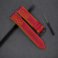 Red and Yellow Racing Small Holes Rally Epsom Leather Watch Strap