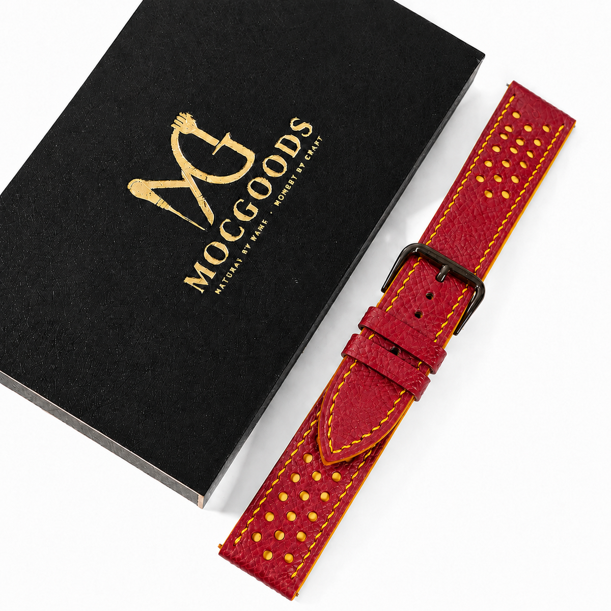 Red and Yellow Racing Small Holes Rally Epsom Leather Watch Strap