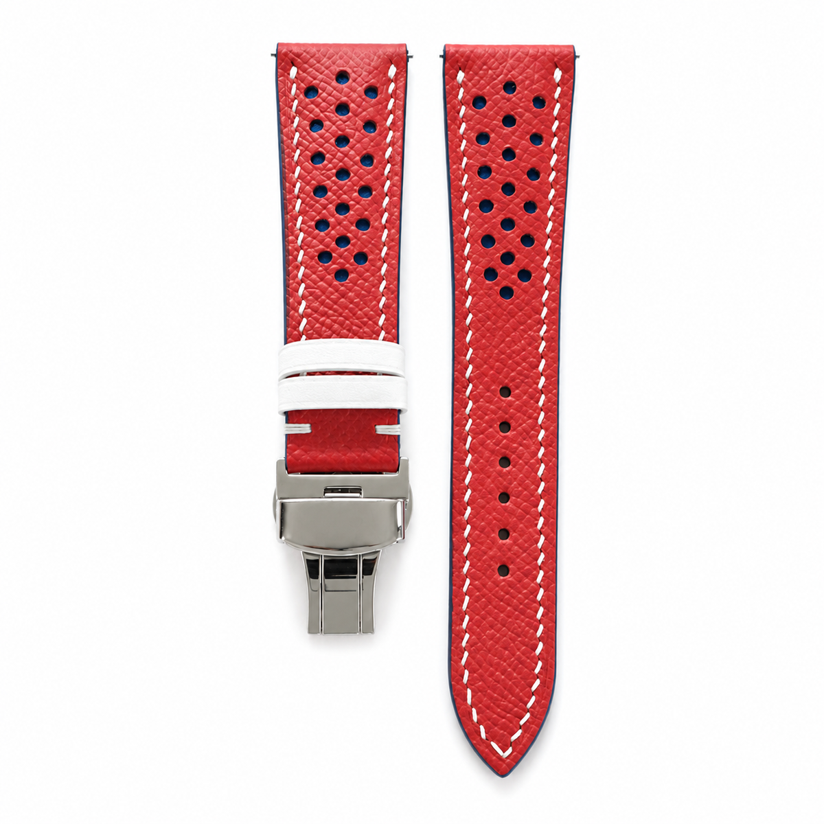 Red and Blue Racing Epsom Leather Watch Strap