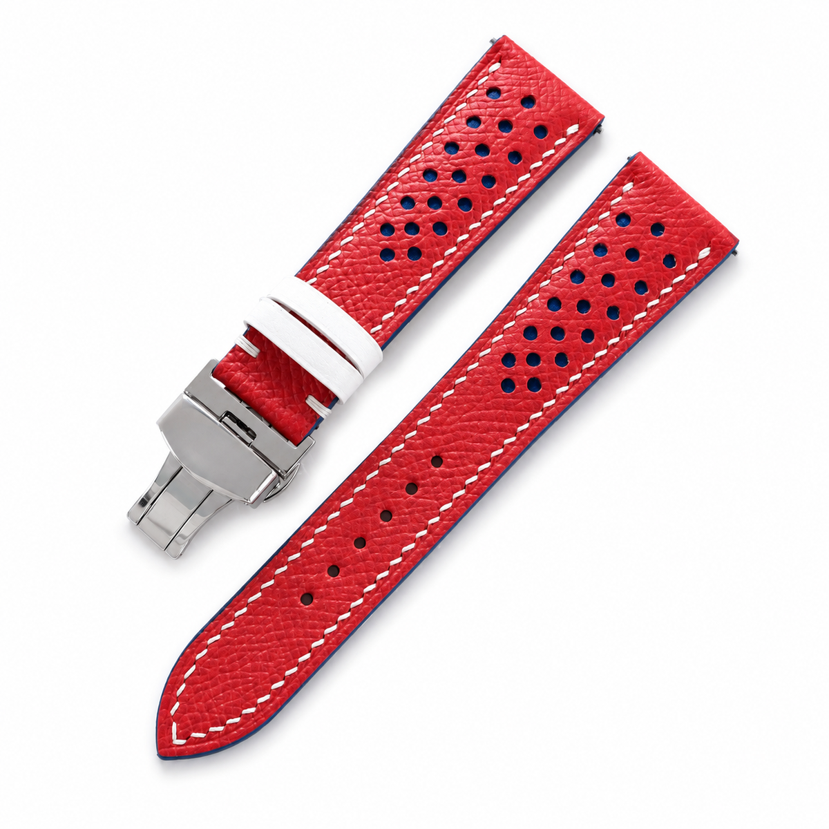 Custom Racing Holes Rally Leather Watch Strap - Contrast Color Underlay