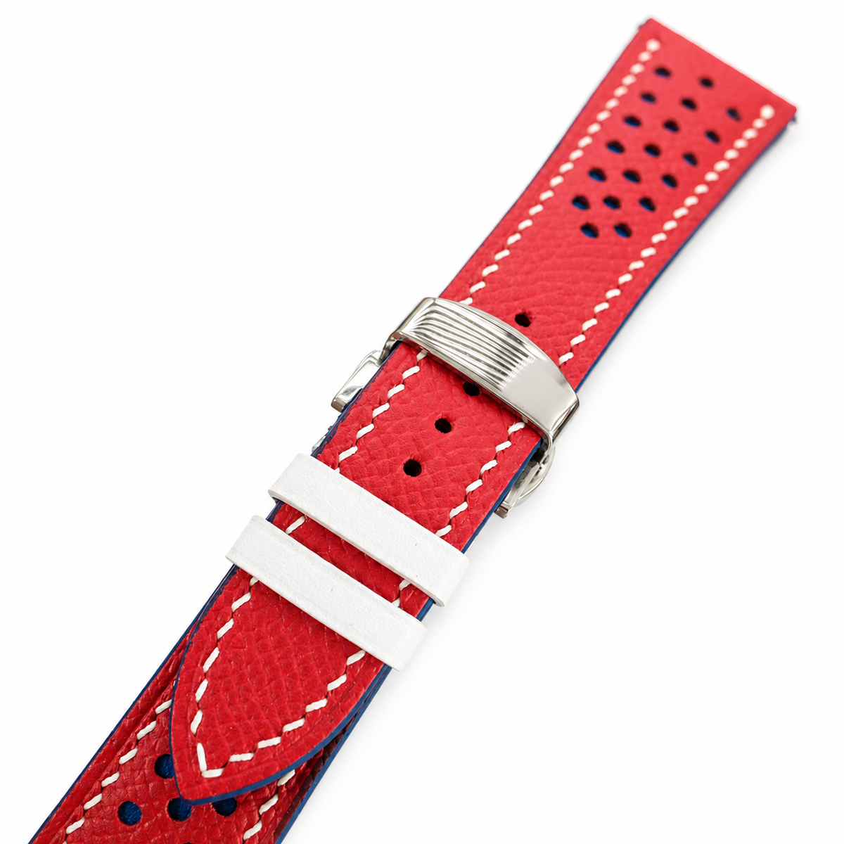 Red and Blue Racing Epsom Leather Watch Strap