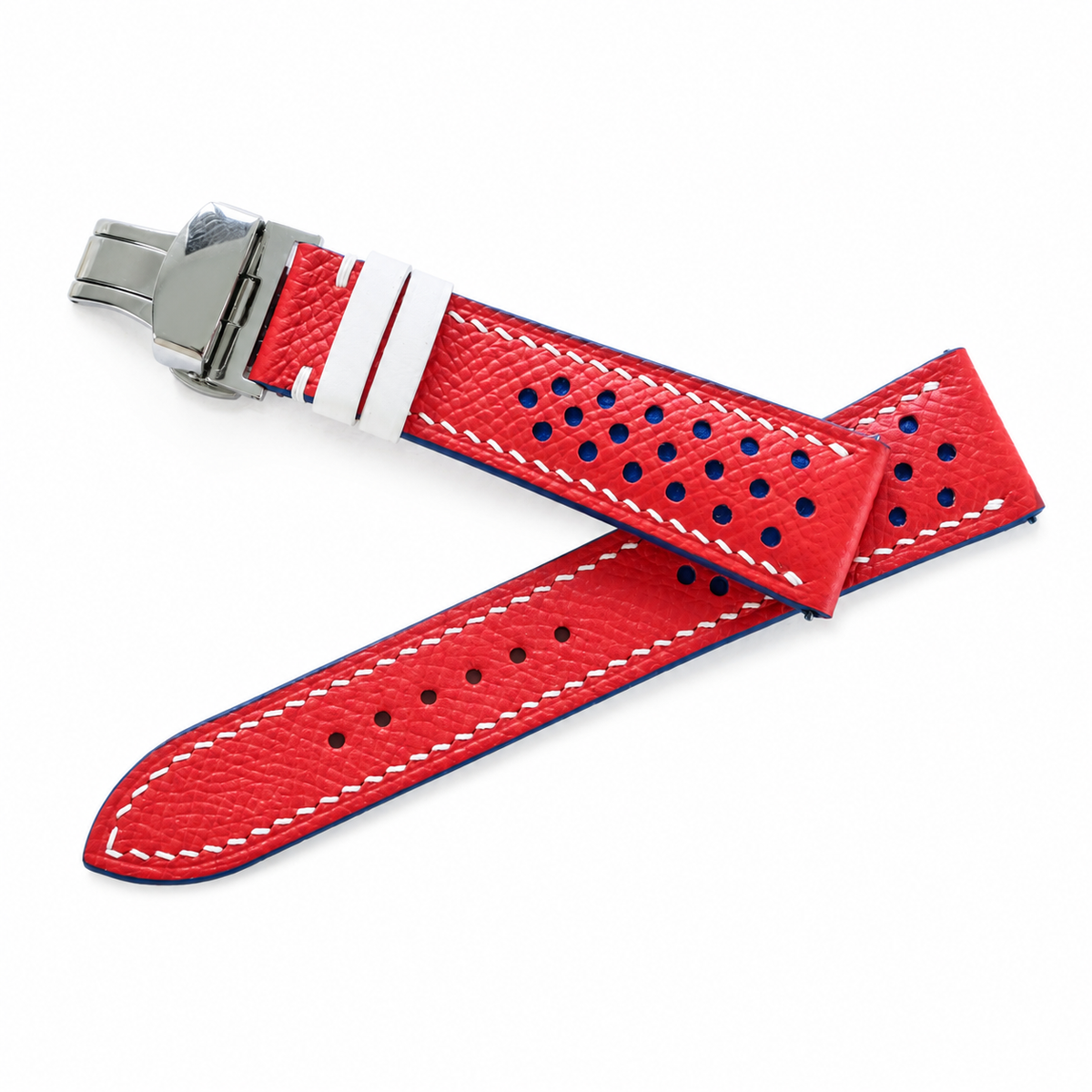 Red and Blue Racing Epsom Leather Watch Strap