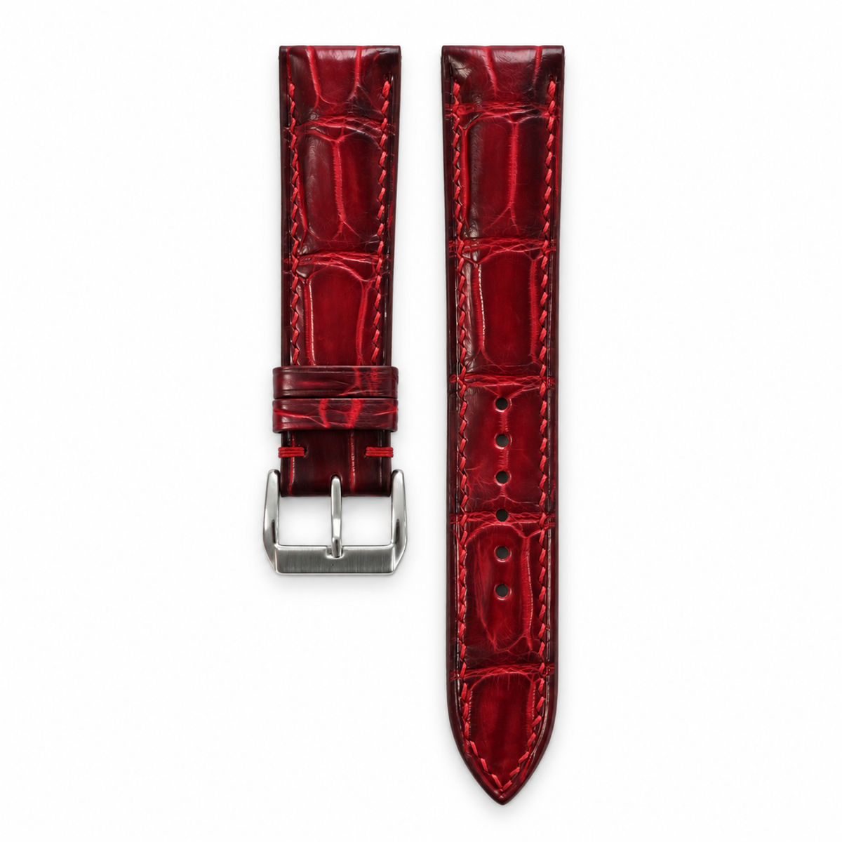 Red Bordeaux Patina Alligator Leather Watch Strap