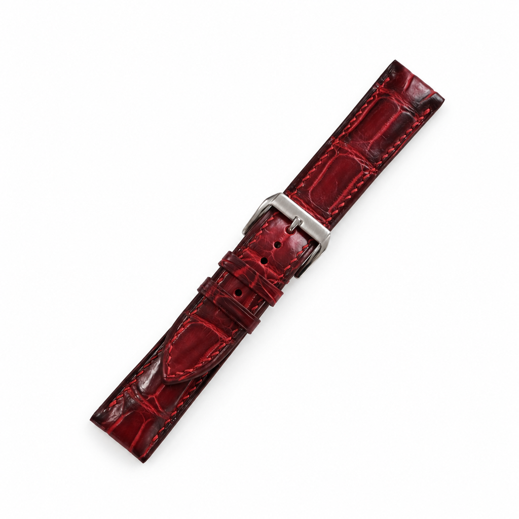 Red Bordeaux Patina Alligator Leather Watch Strap