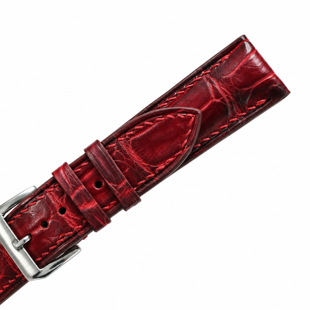 Red Bordeaux Patina Alligator Leather Watch Strap