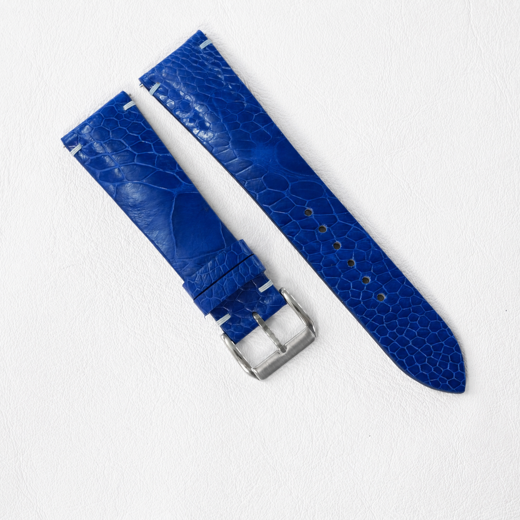Royal Blue Ostrich Leg Leather Watch Strap