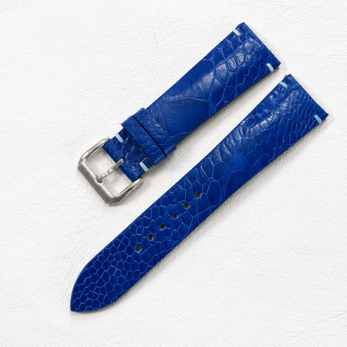Royal Blue Ostrich Leg Leather Watch Strap