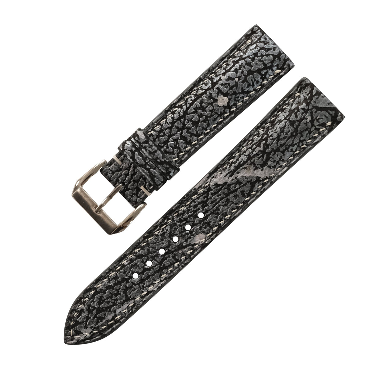 Silver Black Shark Leather Watch Strap