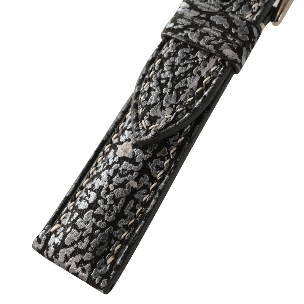 Silver Black Shark Leather Watch Strap