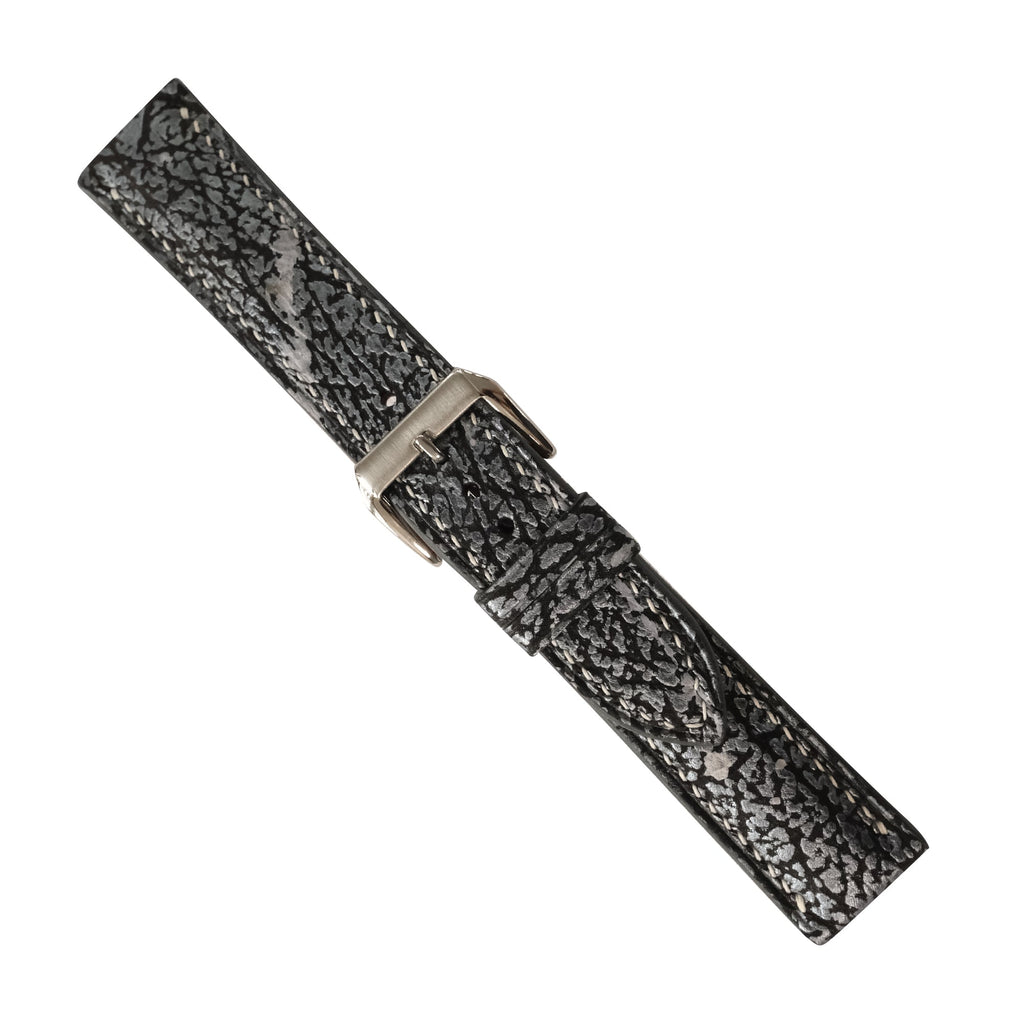 Silver Black Shark Leather Watch Strap