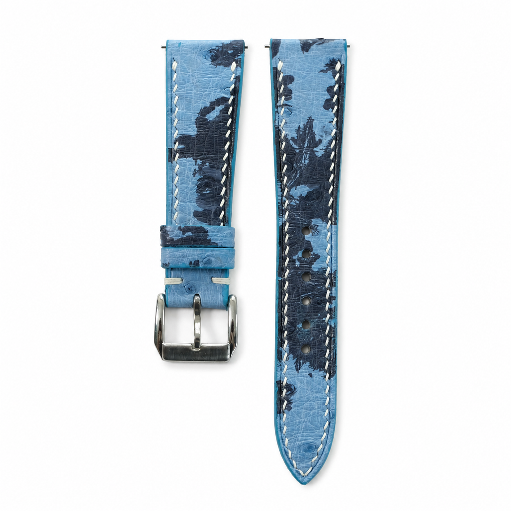 Sky Blue Navy Camo Ostrich Leather Watch Strap