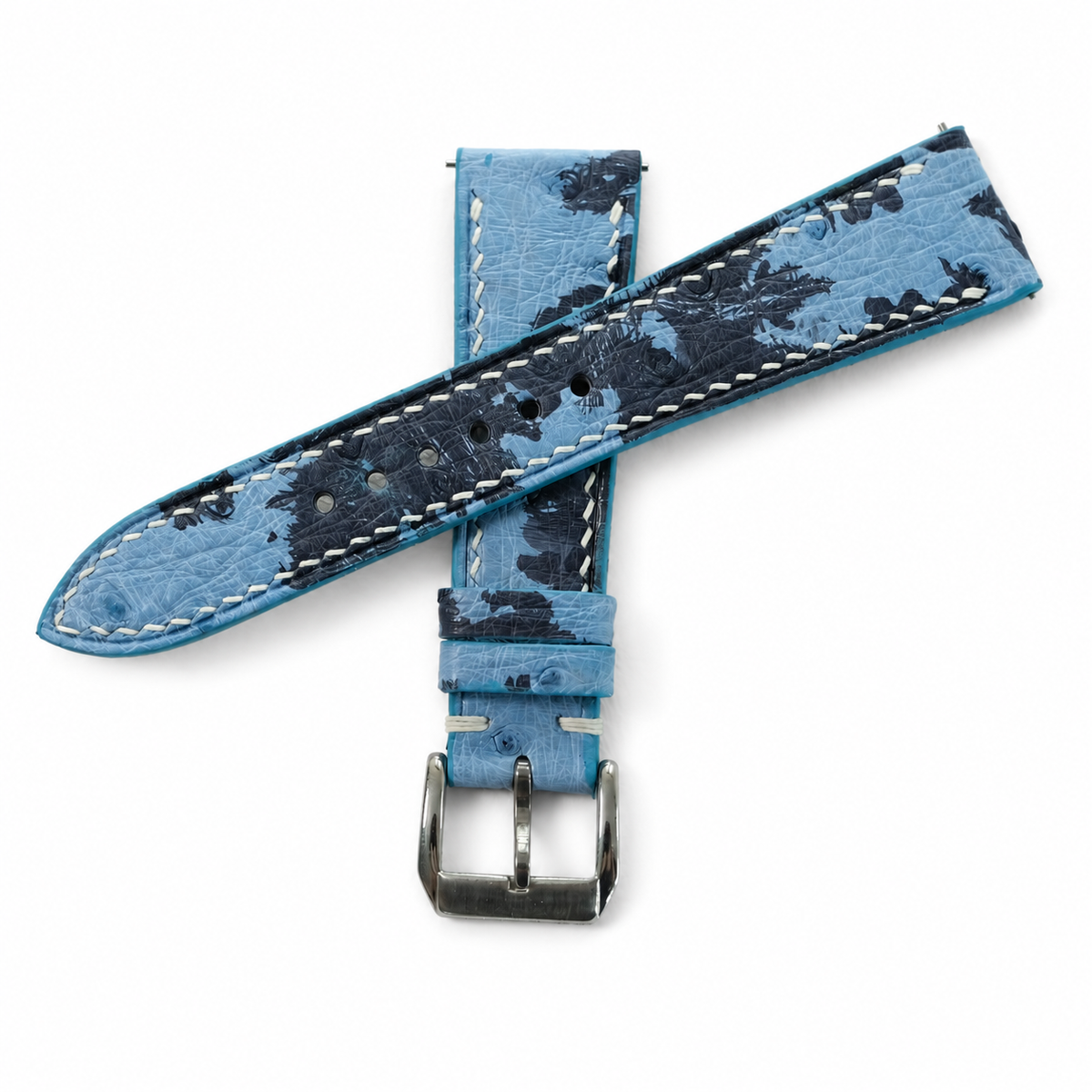 Sky Blue Navy Camo Ostrich Leather Watch Strap